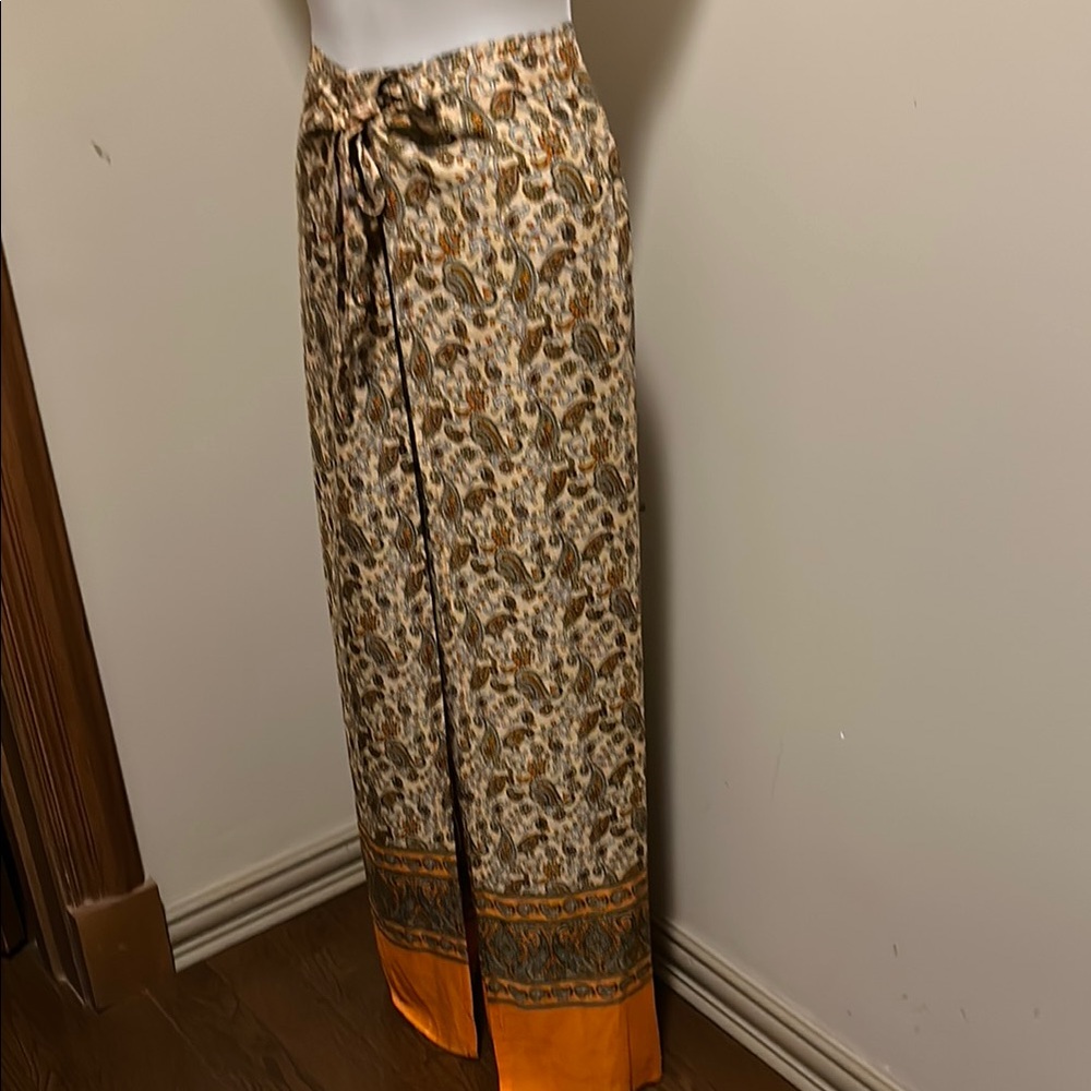 Paisley Print Wrap fisherman pants with Orange Accents